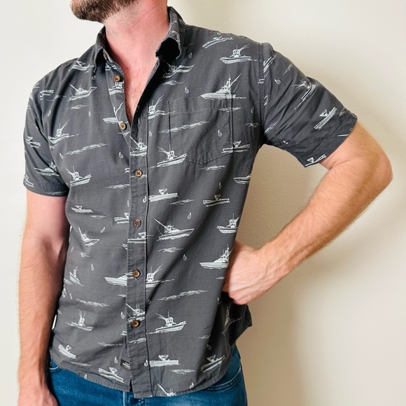 WATERMAN Quiksilver boat Printed Button Down Shirt short sleeve - Picture 3 of 8